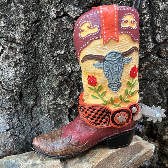 Gottschalks Western Cowboy Boot Figurine Ornament - The Spur Spins! Handpainted - Picture 4 of 8